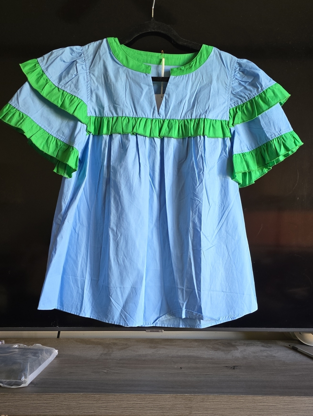Colorblock Ruffle Sleeve Summer Blouse
